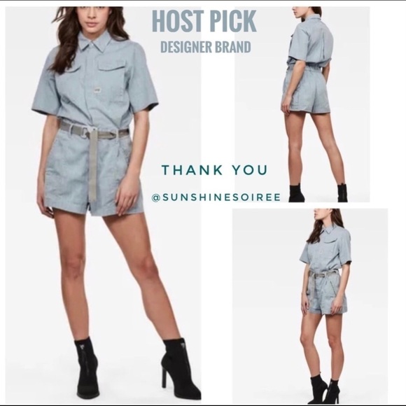 💋NWT G-STAR Raw Denim Utility Snap Organic Cotton Romper - Picture 1 of 15